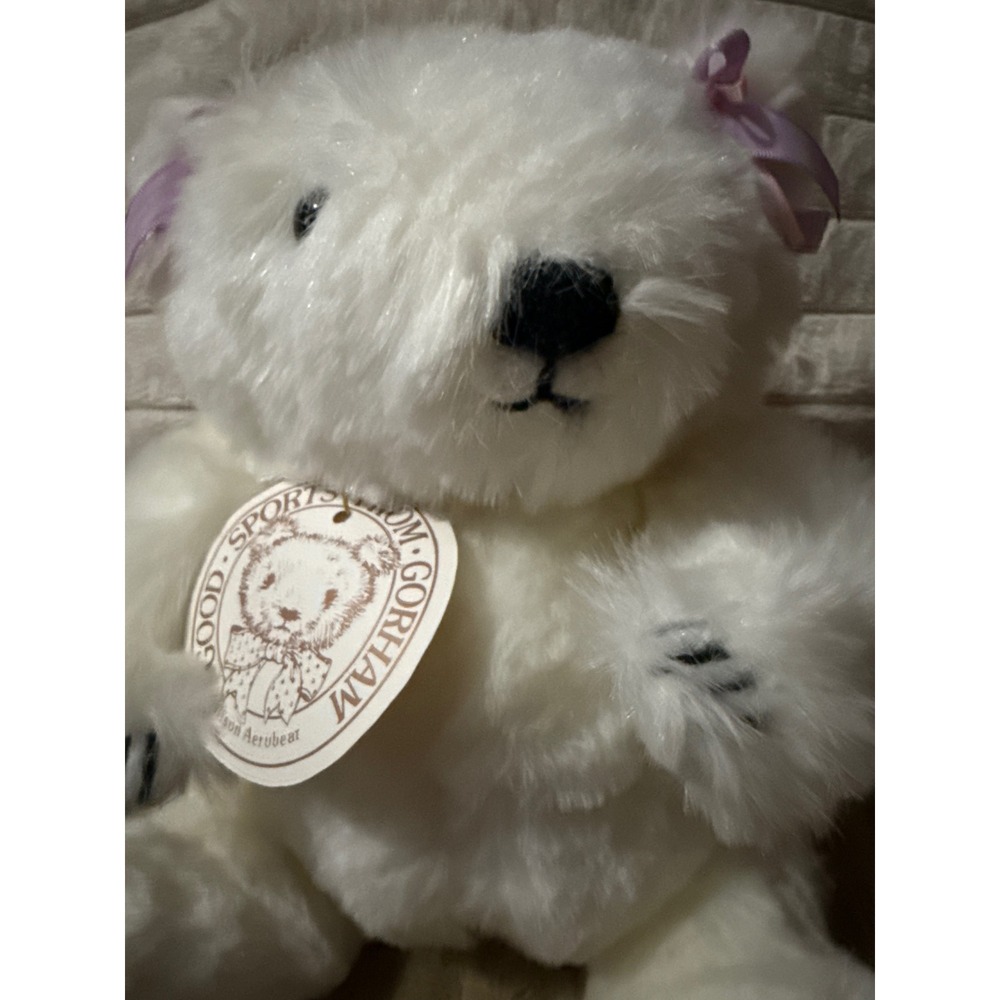 Vintage 1985 Gorham Bear Collection Allison Aerobear White Plush Teddy Bear Bows